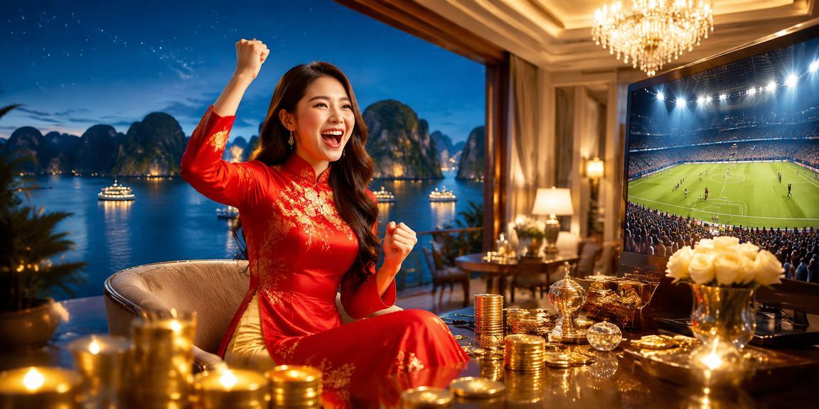 Người dùng VIP tại Vịnh Hạ Long trong trang phục áo dài nhận ưu đãi bonus trực tuyến