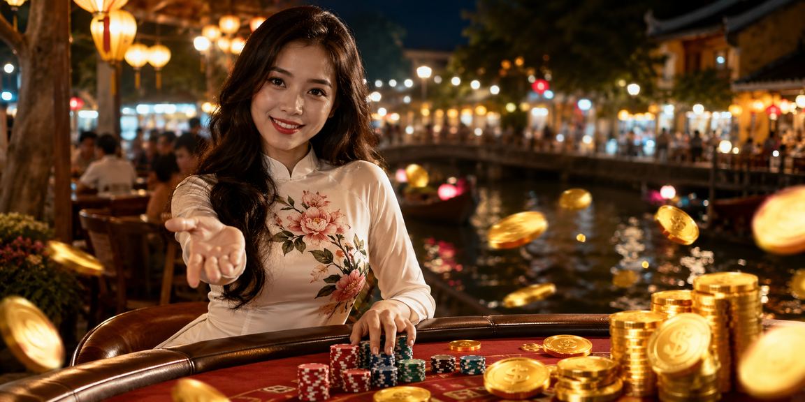 Người dùng VIP tại Hội An nhận ưu đãi qua điện thoại trong không gian cà phê phố cổ