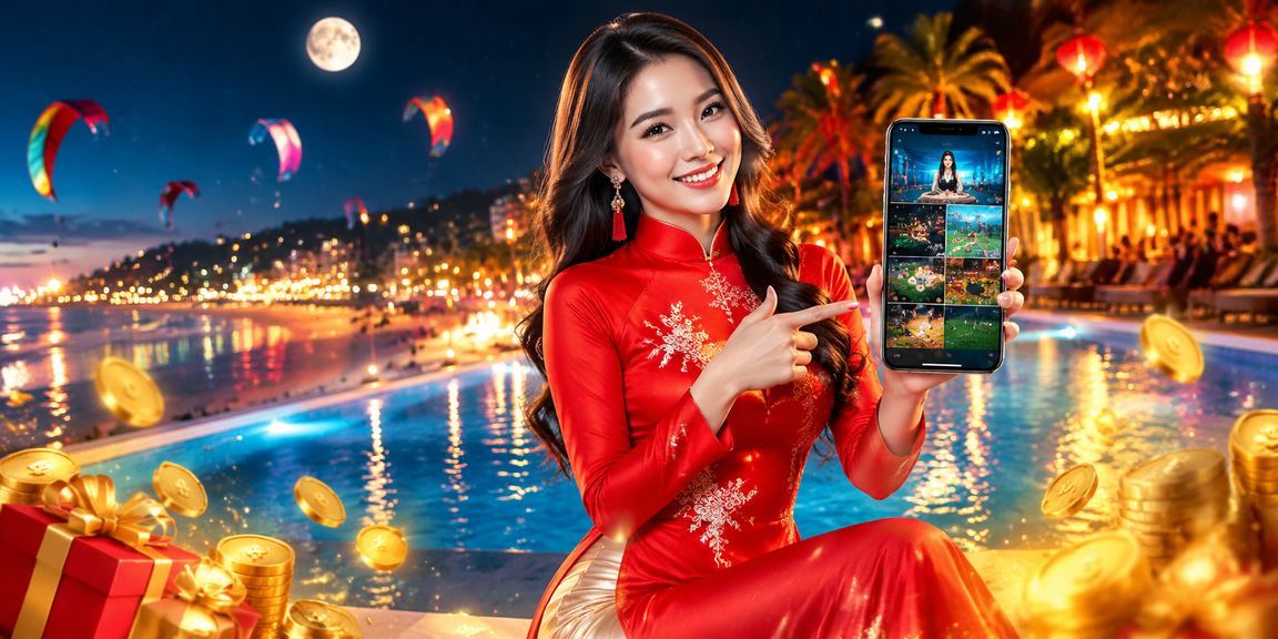 Người phụ nữ mặc áo dài dùng ứng dụng casino trên điện thoại tại Mũi Né